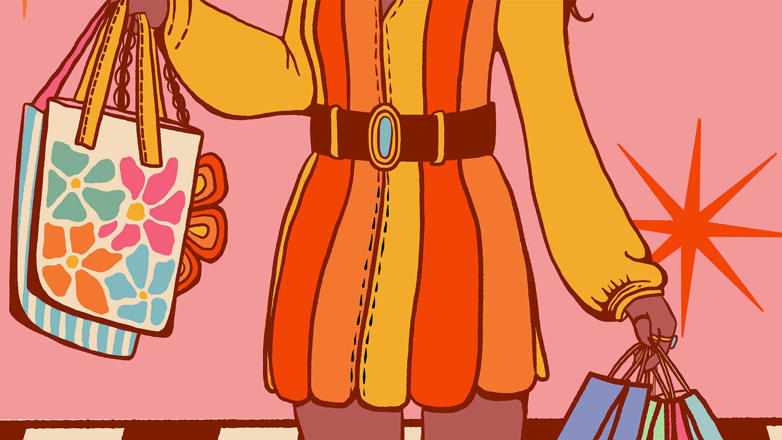 Illustration of a woman holding shopping bags